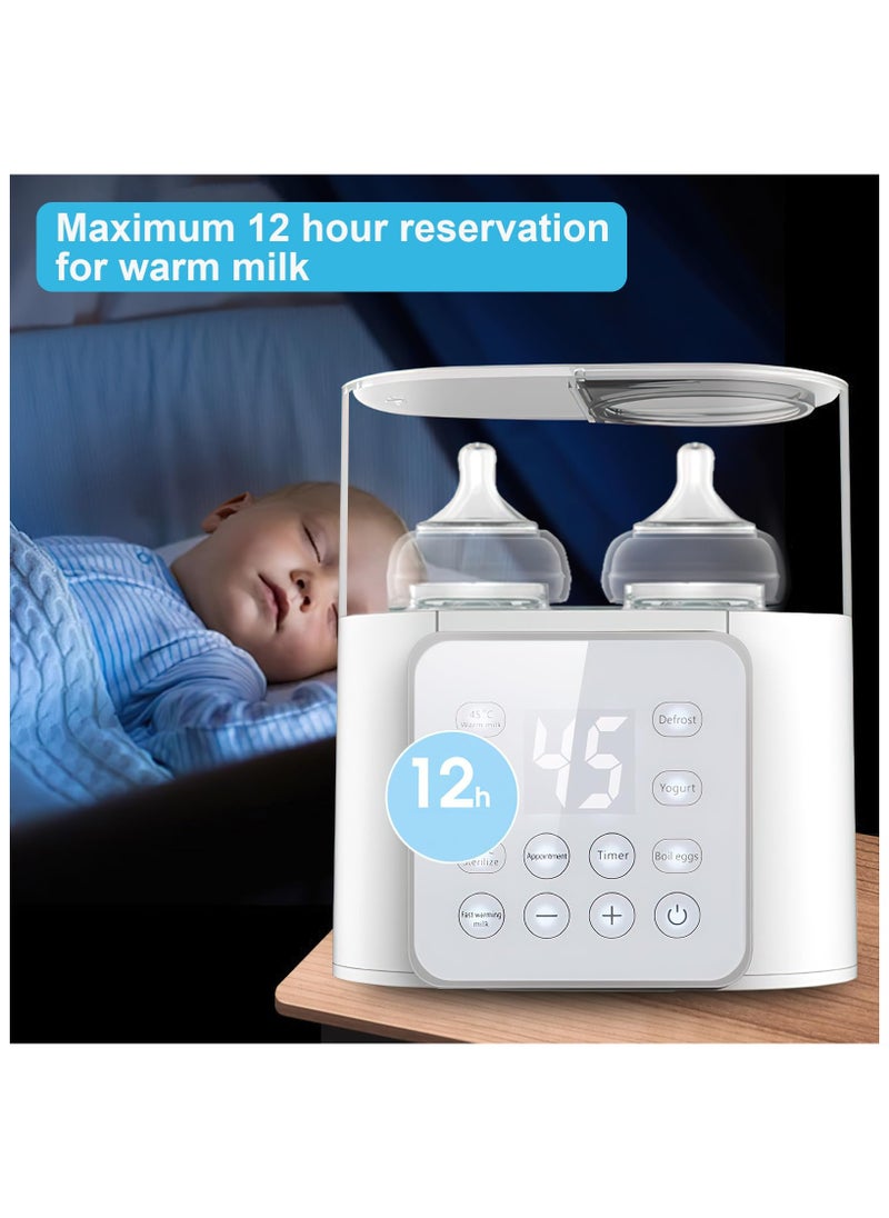 Bottle Warmer, 9-in-1 Fast Baby Bottle Warmer, Breast Milk Warmer with Timer, LCD Display, Sterilizing, Keep Warm, Heat Food, Keep 24H, Double Bottle Warmer for Breastmilk and Formula