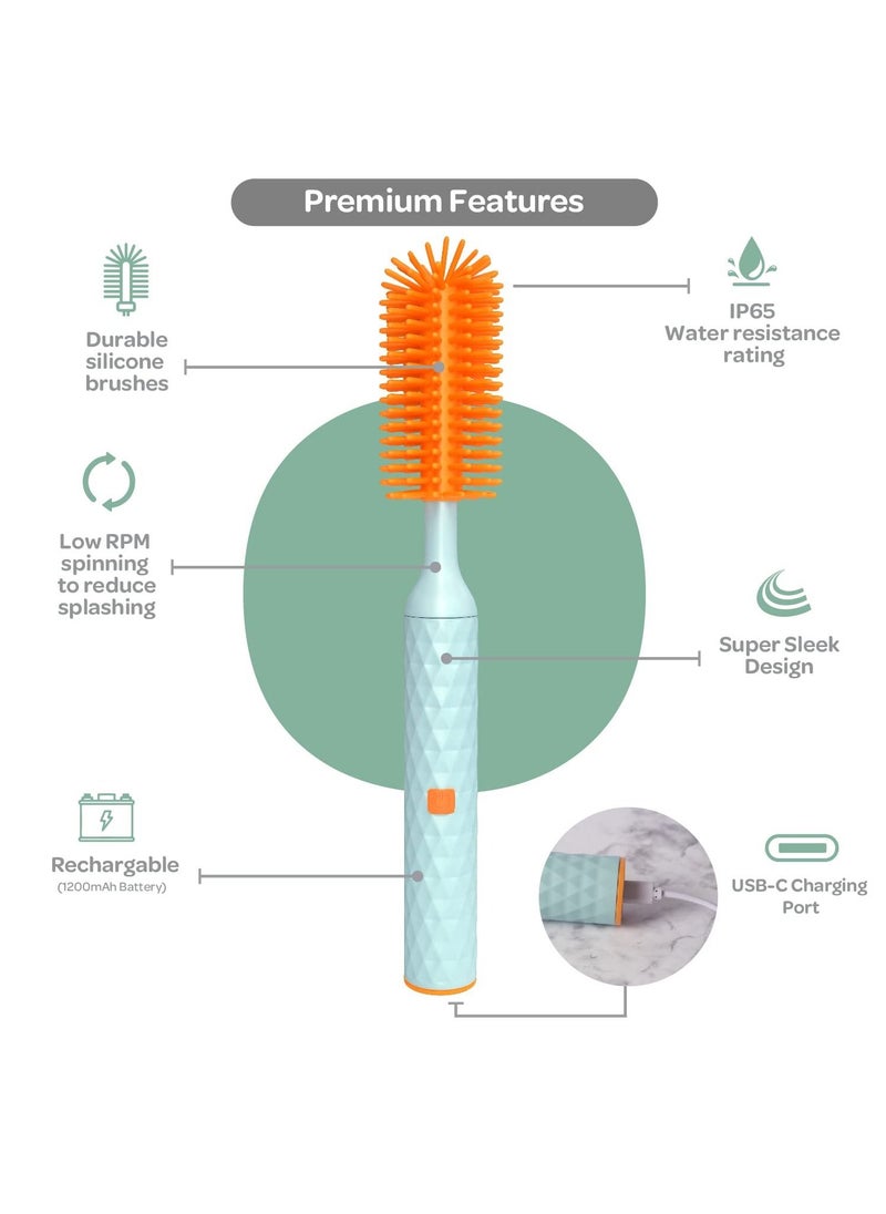 SYOSI Electric Silicone Bottle Brush, Rechargeable Bottle Brush Set, Baby Bottle Brush, Bottle Cleaning Brush, Nipple Brush, Straw Cleaner Brush, Travel Baby Essentials Set