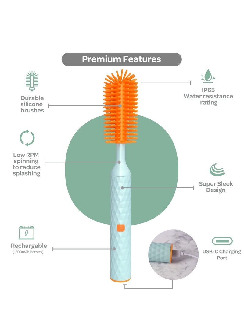 SYOSI Electric Silicone Bottle Brush, Rechargeable Bottle Brush Set, Baby Bottle Brush, Bottle Cleaning Brush, Nipple Brush, Straw Cleaner Brush, Travel Baby Essentials Set