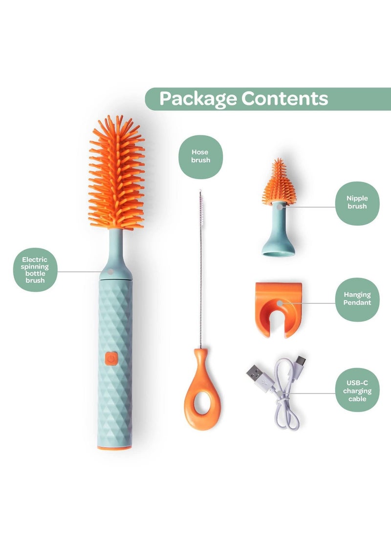 SYOSI Electric Silicone Bottle Brush, Rechargeable Bottle Brush Set, Baby Bottle Brush, Bottle Cleaning Brush, Nipple Brush, Straw Cleaner Brush, Travel Baby Essentials Set