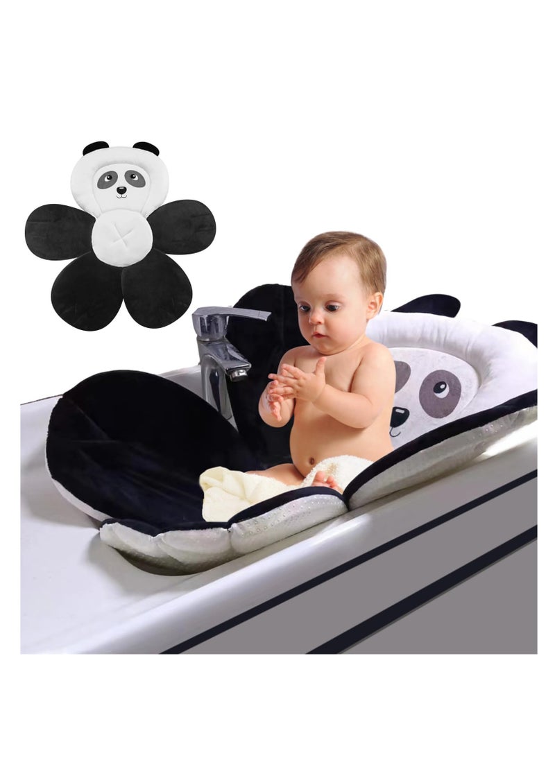 Baby Bath Pad for Sink, Soft Panda Cushion Mat Bath Seat for Sink Bathtub, Essentials Shower Gift for Infant Newborn, Black