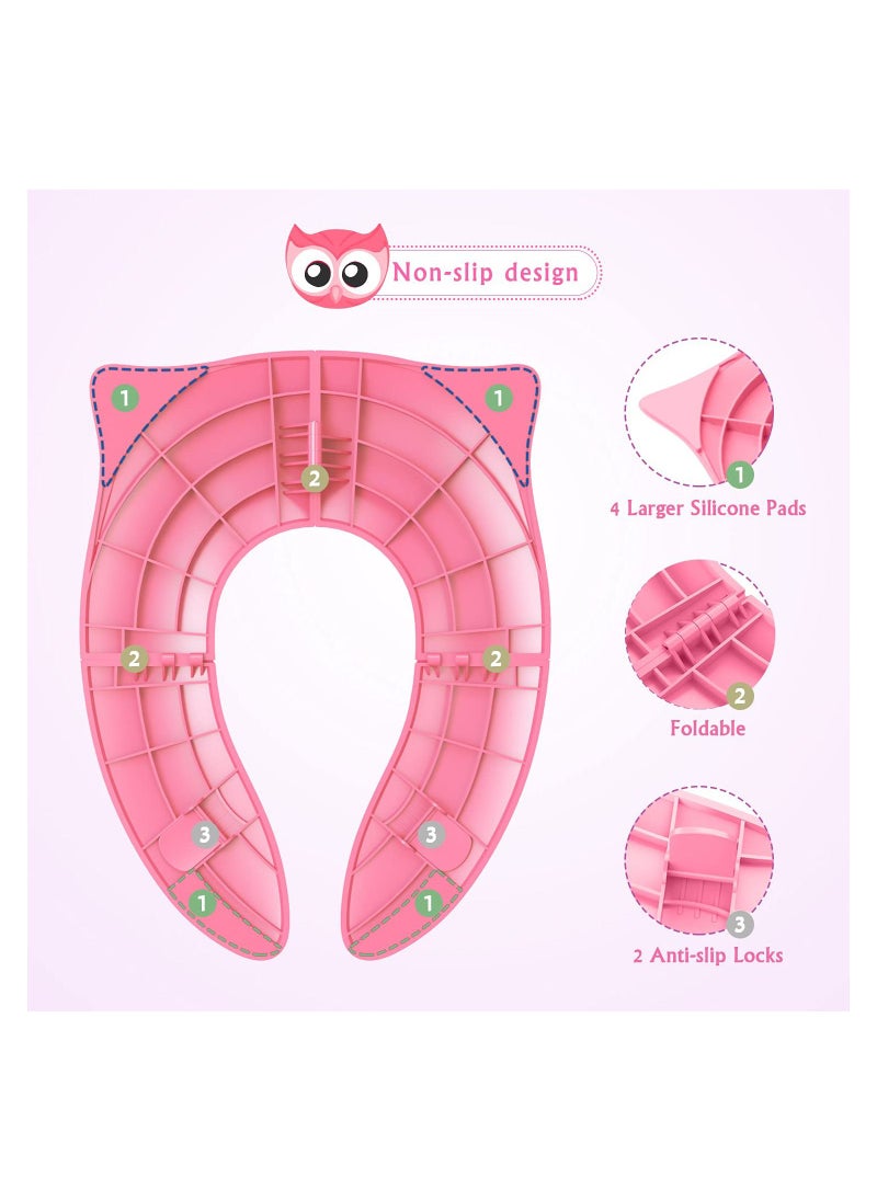 Kids Toilet Seat Cover, Portable Potty for Toddler Travel - KASTWAVE Foldable Non-Slip Suction Cups Training Cover Boys Girls (Pink Owl)