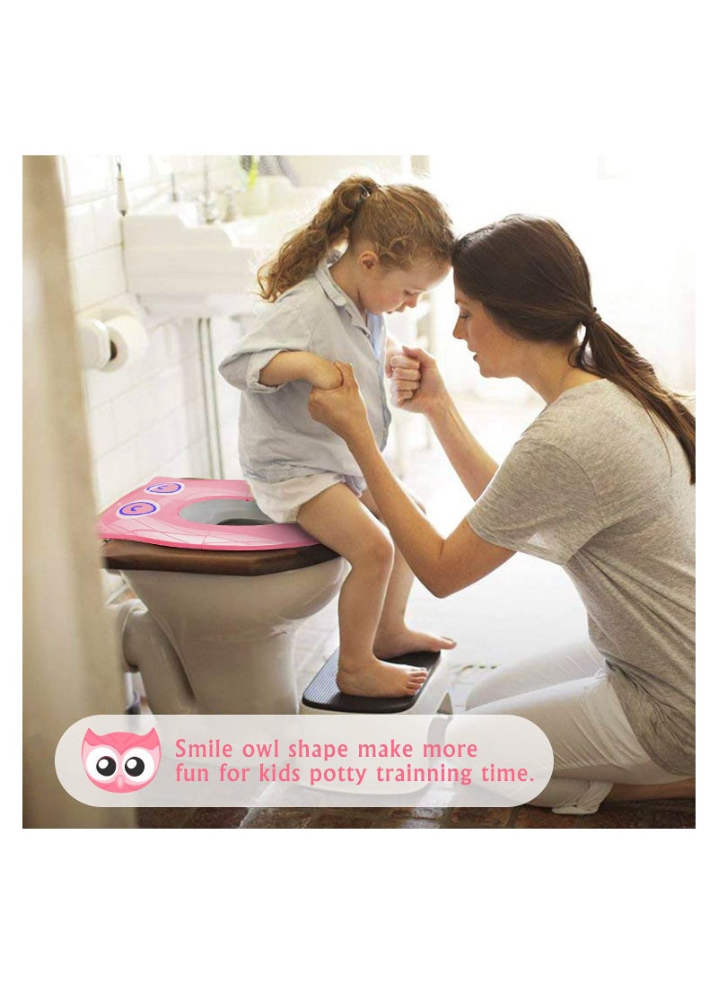 Kids Toilet Seat Cover, Portable Potty for Toddler Travel - KASTWAVE Foldable Non-Slip Suction Cups Training Cover Boys Girls (Pink Owl)