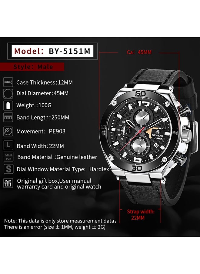 Wrist Watches for Men Quartz Movement Leather Strap Analog Chronograph Fashion Business Sport Design Mens Watch 30M Waterproof Stylish Elegant Gifts for Men