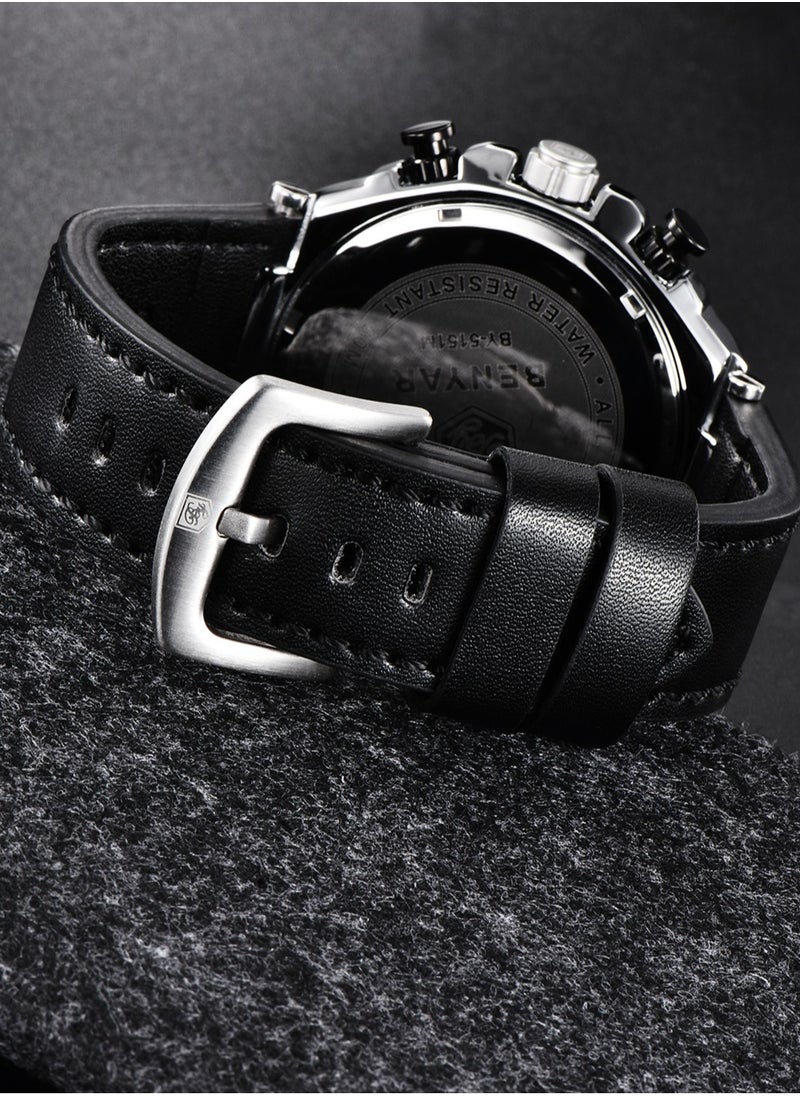 New Quartz Men's Watches, Leather Strap, 45MM Stainless Steel Frame, Waterproof, Fashion And Business All-Match, BY 5151