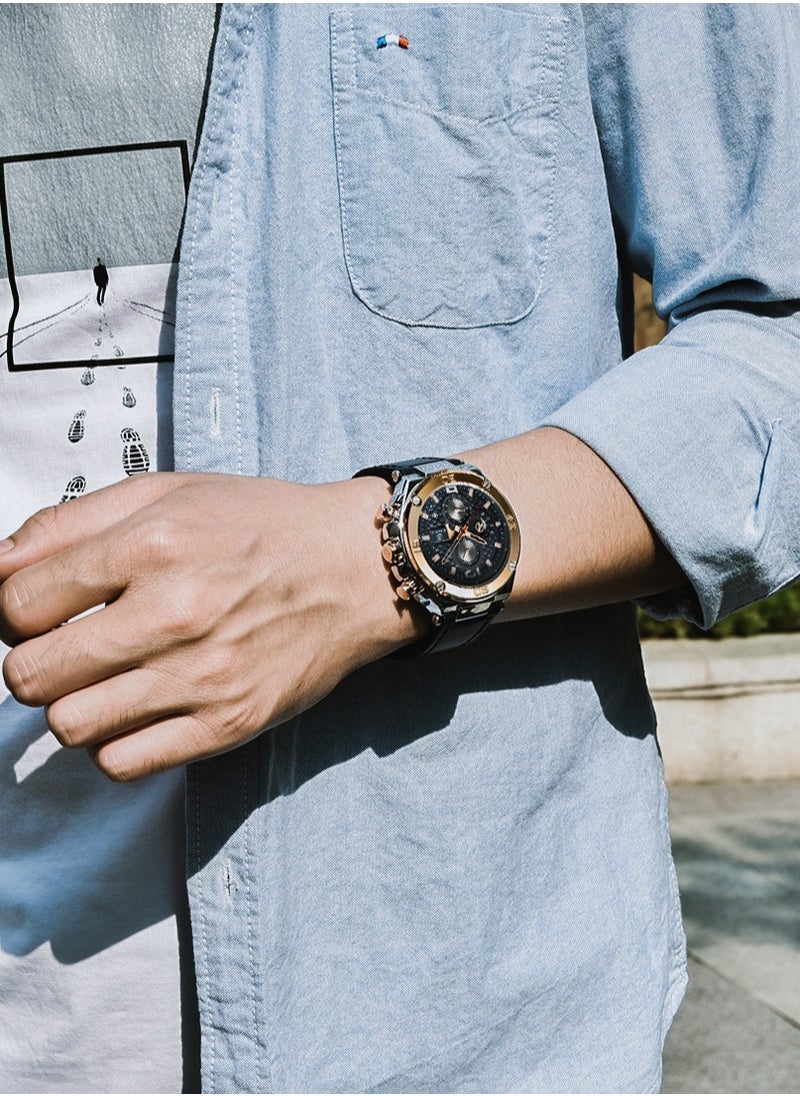 New Quartz Men's Watches, Leather Strap, 45MM Stainless Steel Frame, Waterproof, Fashion And Business All-Match, BY 5151