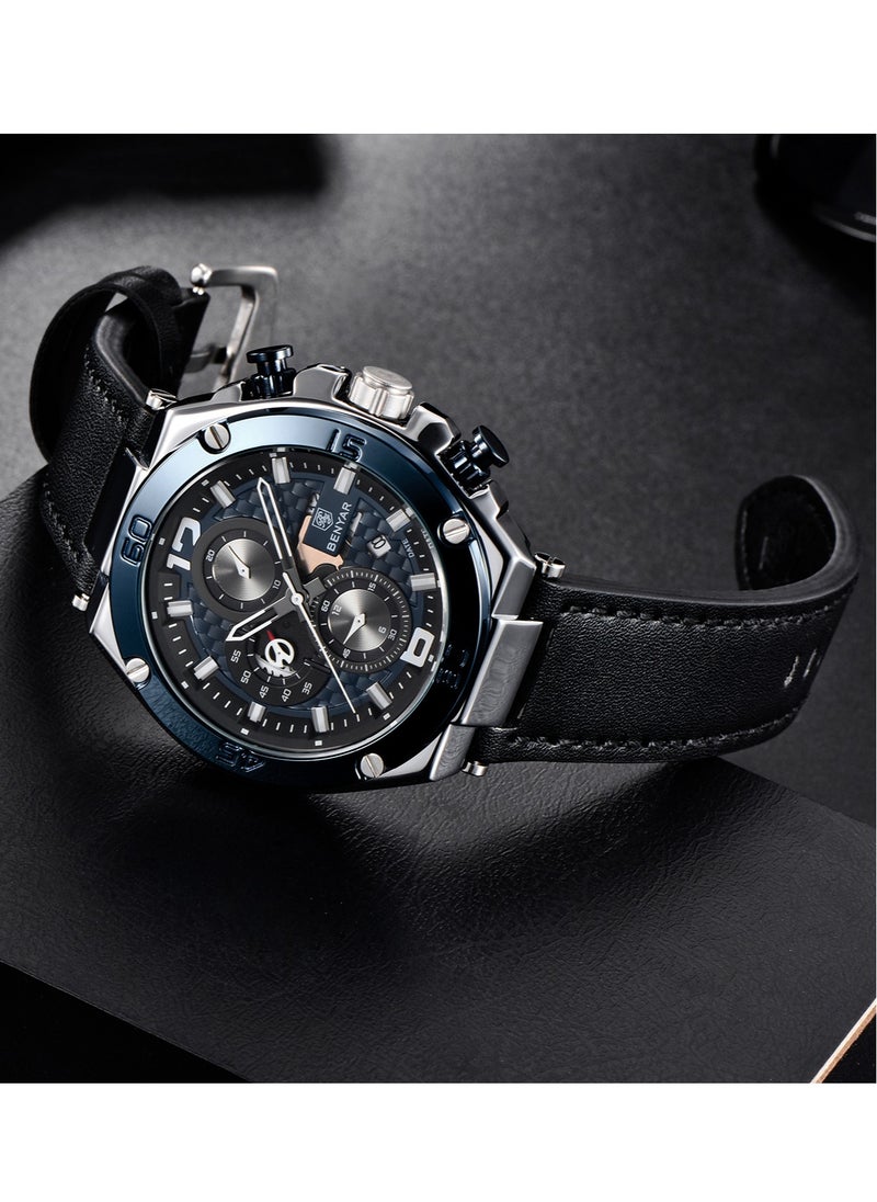 New Quartz Men's Watches, Leather Strap, 45MM Stainless Steel Frame, Waterproof, Fashion And Business All-Match, BY 5151
