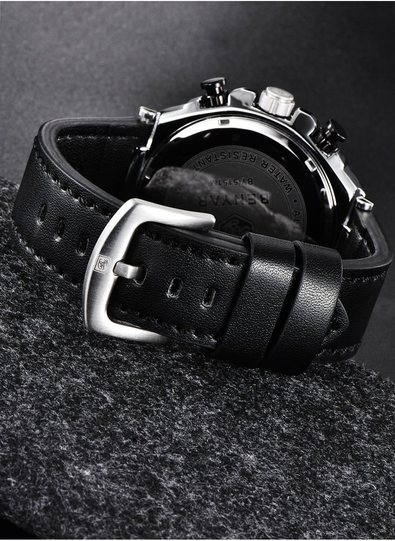 New Quartz Men's Watches, Leather Strap, 45MM Stainless Steel Frame, Waterproof, Fashion And Business All-Match, BY 5151