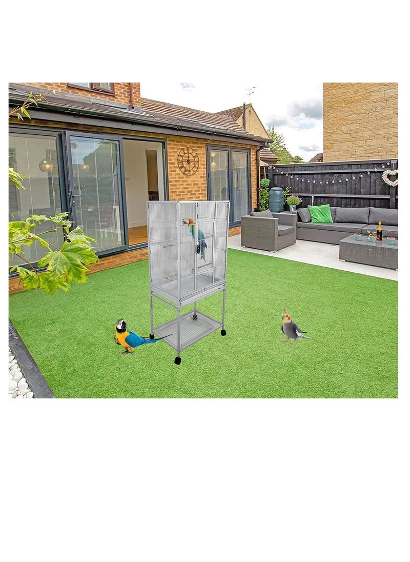 White Bird Cage - Strong Modern Cage for Parrots, Food Containers, and Entertainment, Beautiful Design, Easy to Assemble, Indoor Use (136 cm height)