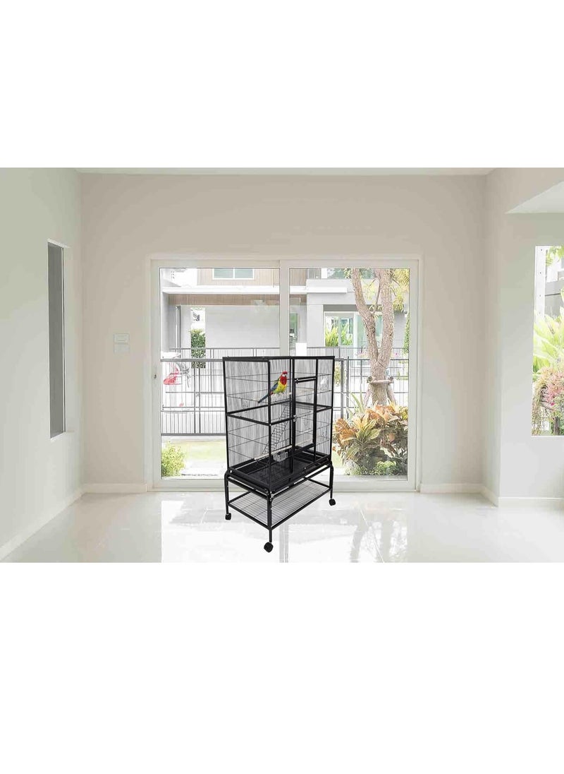 Entertaining Modern Cage with Food Containers for Parrot Black 136 cm | Indoor Use | Easy to Assemble | Black Color Cage | Comfort for Birds | Universal Wheels | Beautiful Design