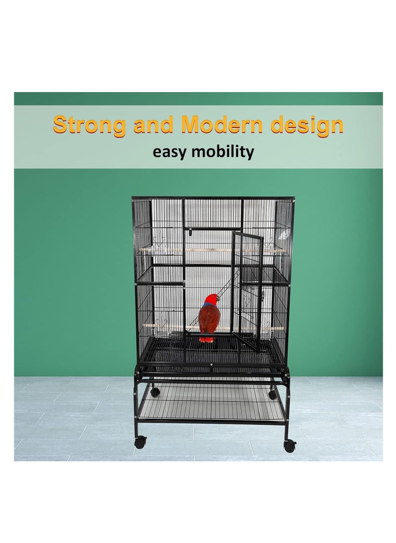 Entertaining Modern Cage with Food Containers for Parrot Black 136 cm | Indoor Use | Easy to Assemble | Black Color Cage | Comfort for Birds | Universal Wheels | Beautiful Design