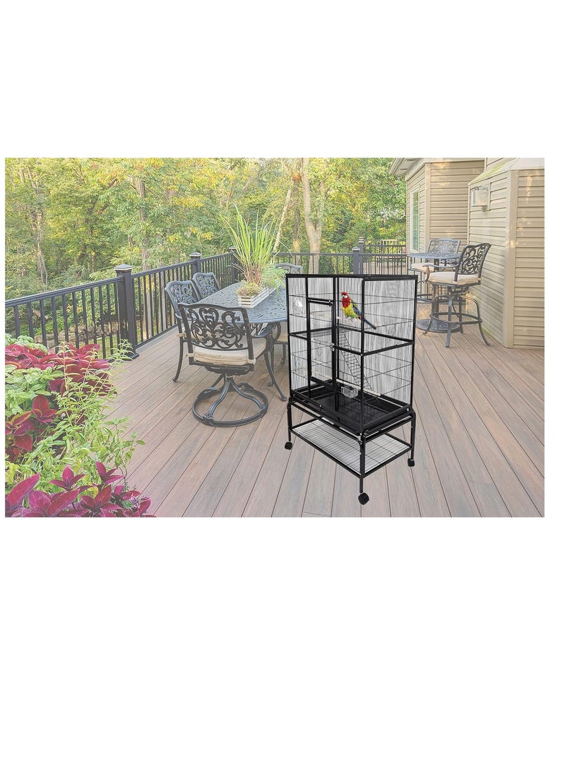 Entertaining Modern Cage with Food Containers for Parrot Black 136 cm | Indoor Use | Easy to Assemble | Black Color Cage | Comfort for Birds | Universal Wheels | Beautiful Design