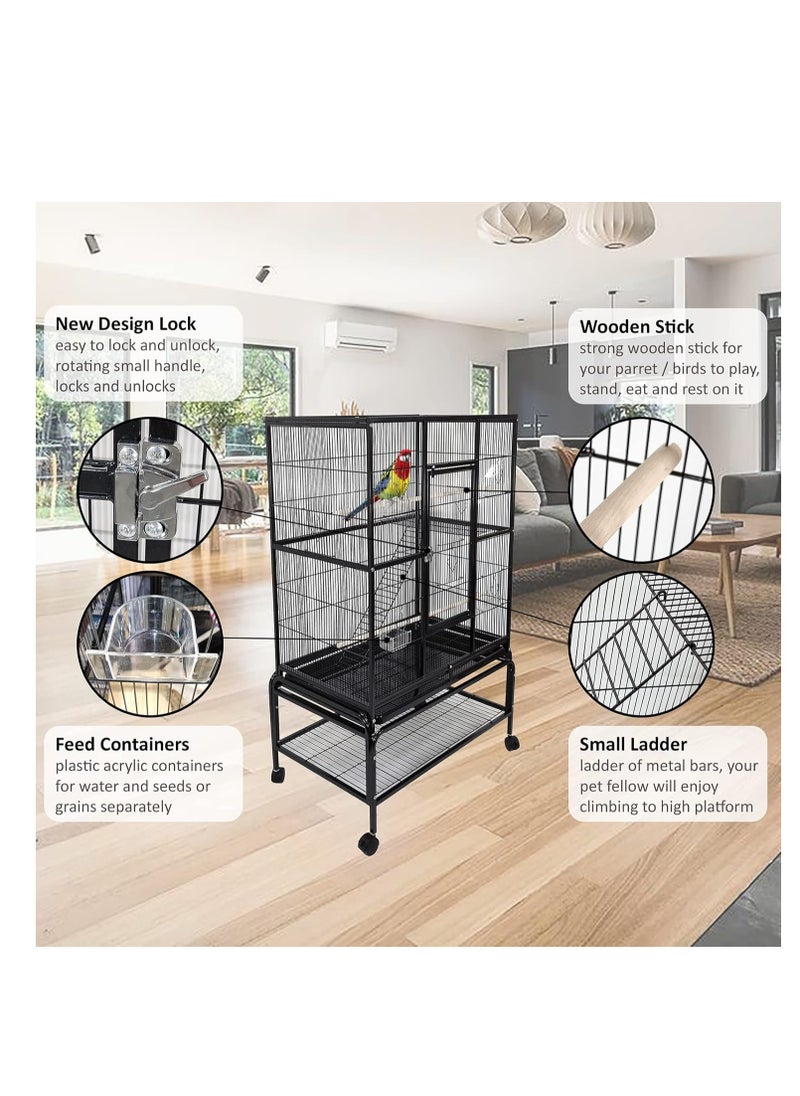 Entertaining Modern Cage with Food Containers for Parrot Black 136 cm | Indoor Use | Easy to Assemble | Black Color Cage | Comfort for Birds | Universal Wheels | Beautiful Design