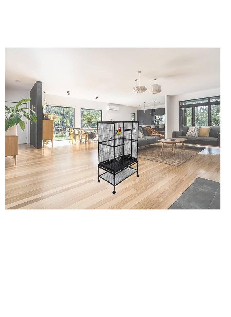 Entertaining Modern Cage with Food Containers for Parrot Black 136 cm | Indoor Use | Easy to Assemble | Black Color Cage | Comfort for Birds | Universal Wheels | Beautiful Design
