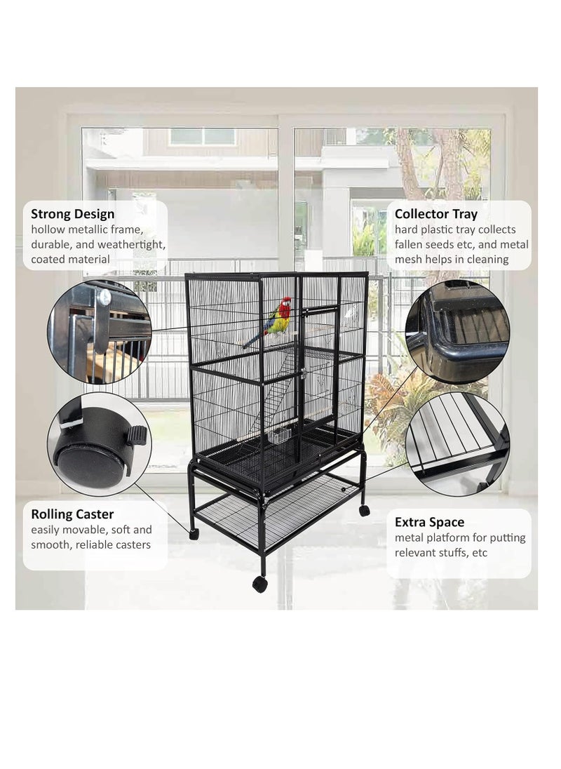 Entertaining Modern Cage with Food Containers for Parrot Black 136 cm | Indoor Use | Easy to Assemble | Black Color Cage | Comfort for Birds | Universal Wheels | Beautiful Design
