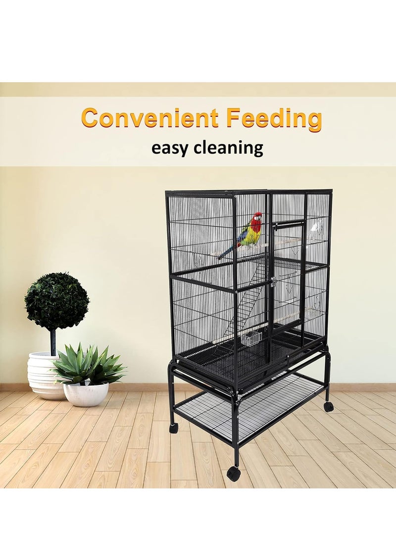 Entertaining Modern Cage with Food Containers for Parrot Black 136 cm | Indoor Use | Easy to Assemble | Black Color Cage | Comfort for Birds | Universal Wheels | Beautiful Design