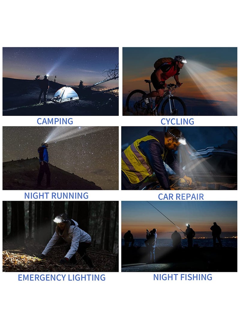 Rechargeable Headlamp 8 LED Lumen Super Bright Waterproof Headlight with Red Lights 8 Modes USB for Emergency Light ​Outdoors Fishing Hiking Camping