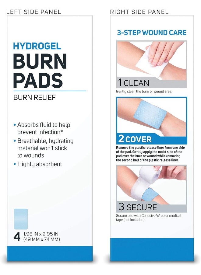 Hydrogel Sterile Burn Dressing Bandage Pads For Burn Relief, 4 Ct
