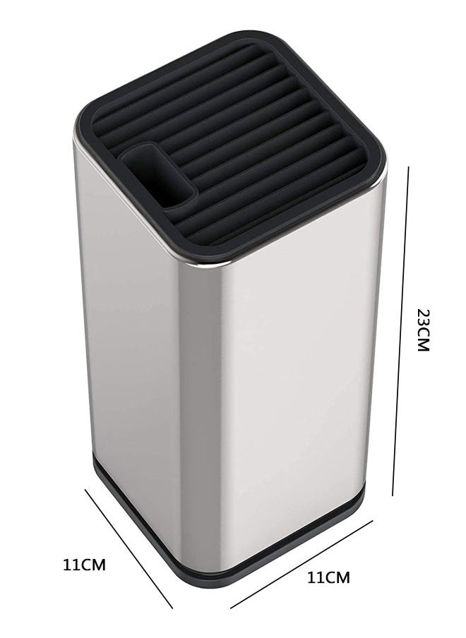 Universal Knife Block Holder Stainless Steel Modern Rectangular Design with Scissors-Slot, Knife Holder Counter-top Storage, Holds 12 8”-Blade Knives, 23x11cm (knives not included)