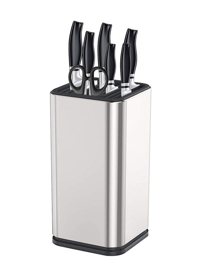 Universal Knife Block Holder Stainless Steel Modern Rectangular Design with Scissors-Slot, Knife Holder Counter-top Storage, Holds 12 8”-Blade Knives, 23x11cm (knives not included)