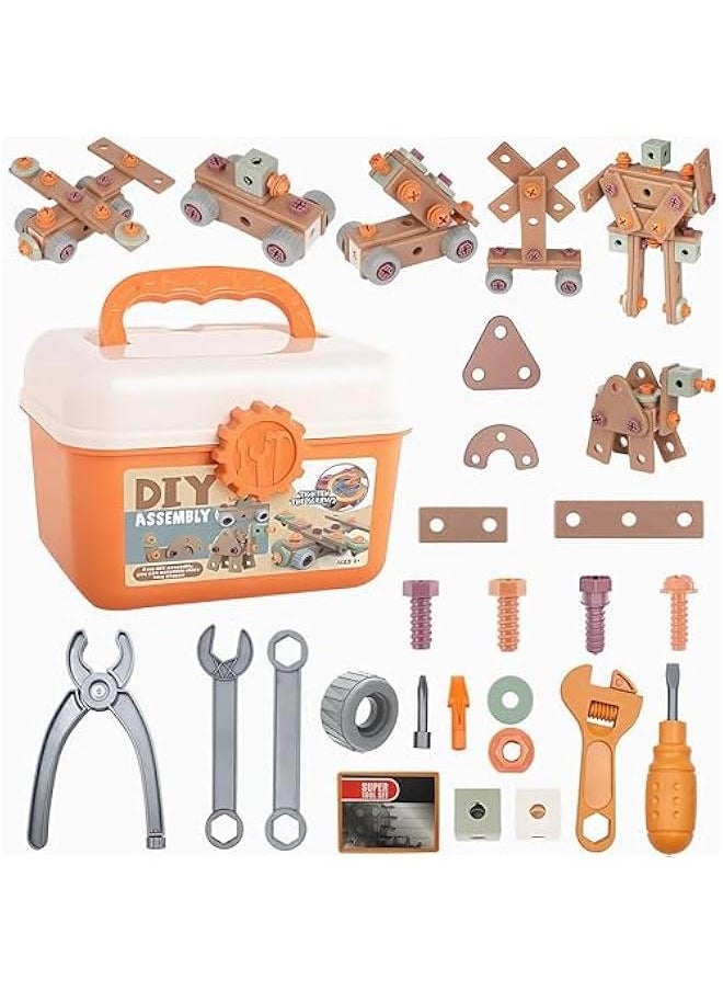 Kids Tool Set 120 Toddler Tool Kit Construction Toy with Storage Box DIY Screw Puzzle Assembly Creative Engineering Building Kit Baby Pretend Play Toy  for Boy Girl Ages 36