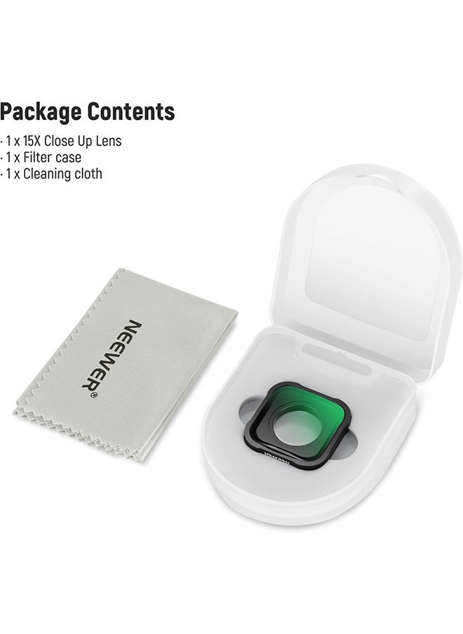NEEWER 15X Magnification Lens 7-10cm Focal Distance for Macro Photography Close Up, Compatible with GoPro Hero 13 12 11 10 9 Action Camera, Not Waterproof, LS-31