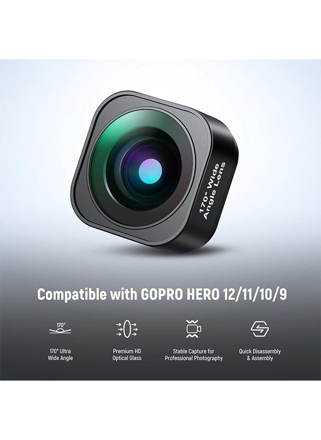 NEEWER 170° Ultra Wide Angle Lens Compatible with GoPro Hero 12 Hero 11 Hero 10 Hero 9 Black Action Camera Lens Accessories, Anti Reflective Multi Coated HD Optical Glass, Aluminum Frame, LS-37