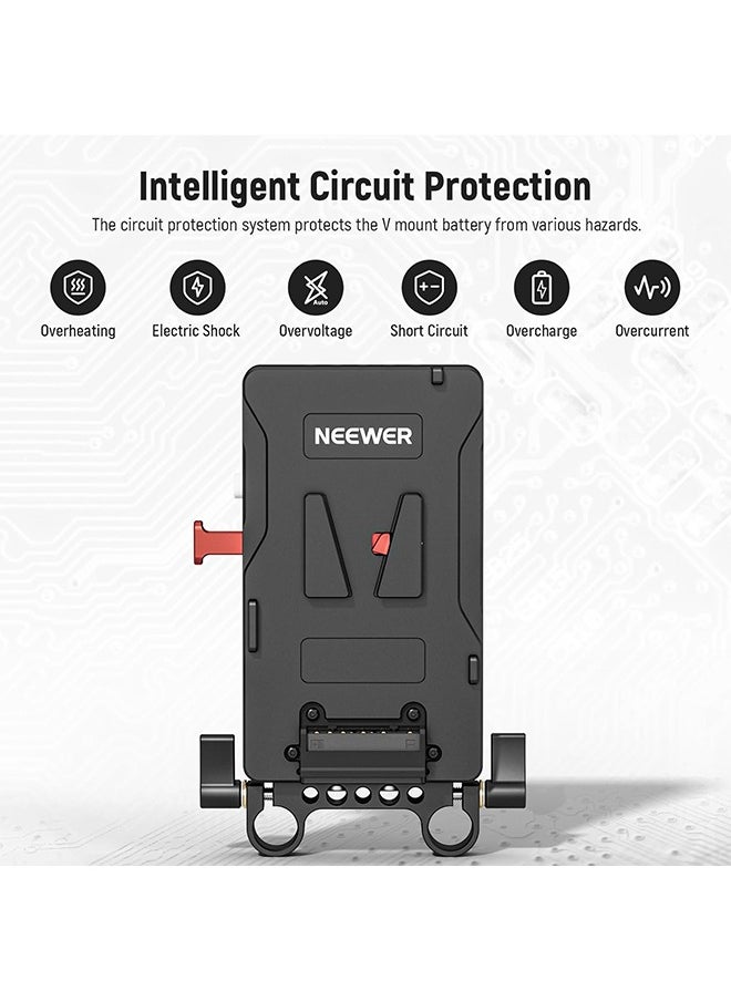 NEEWER V Mount Battery Plate with 15mm Rod Clamp, Power Supply Splitter PD 60W Type C&D Tap/DC15V Port, Compatible with Fxlion Sony V Lock Battery, Compatible with SmallRig Video Rig