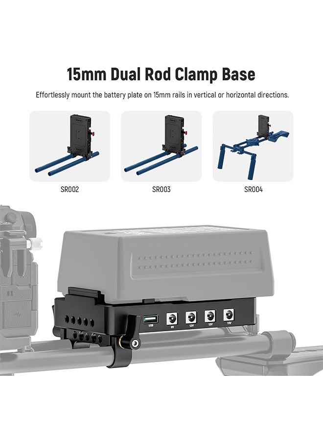NEEWER V Mount Battery Plate with 15mm Rod Clamp, Power Supply Splitter PD 60W Type C&D Tap/DC15V Port, Compatible with Fxlion Sony V Lock Battery, Compatible with SmallRig Video Rig