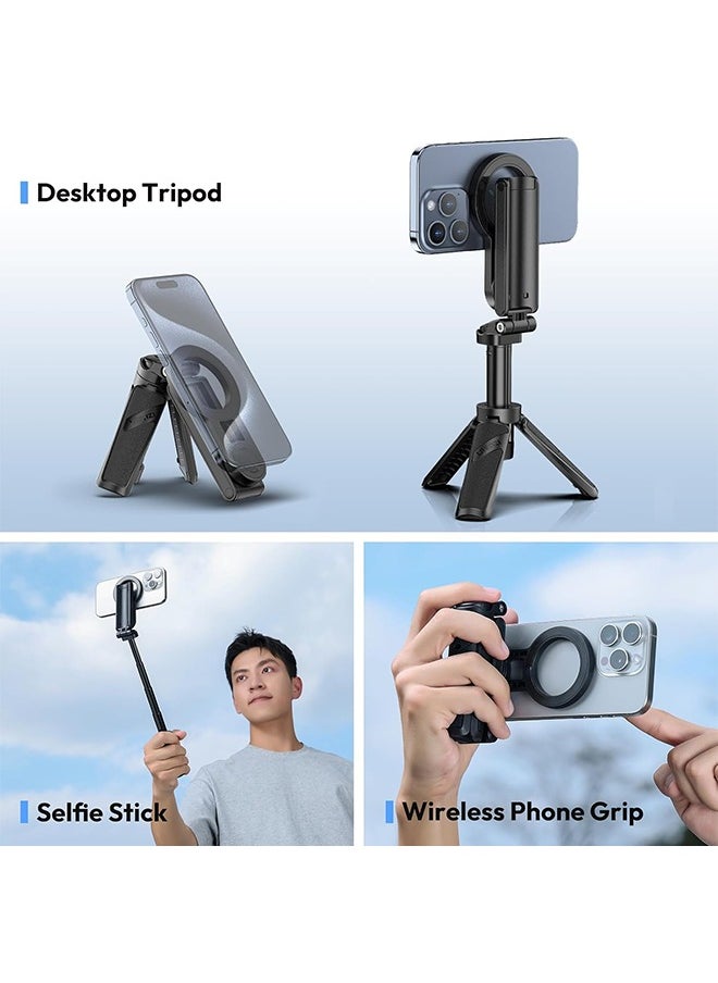 ULANZI JJ03 Magnetic Tripod for Phone with Remote Control, 3-in-1 Selfie Stick Handle Grip 360° Rotation Extendable Stand for iPhone Android Phones
