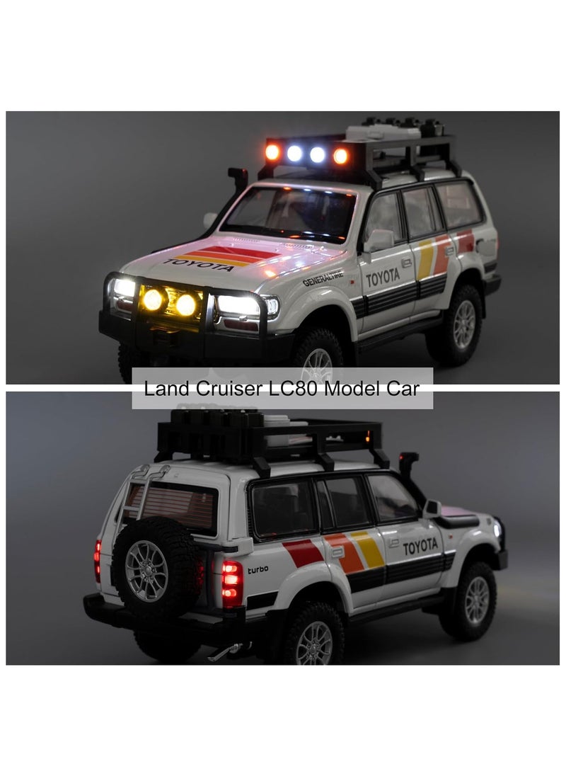 Land Cruiser LC80 1:24 Model Car, Pull Back Diecast Collectible Car with Sounds＆Lights for Kids Boys Girls and Adults, Gift