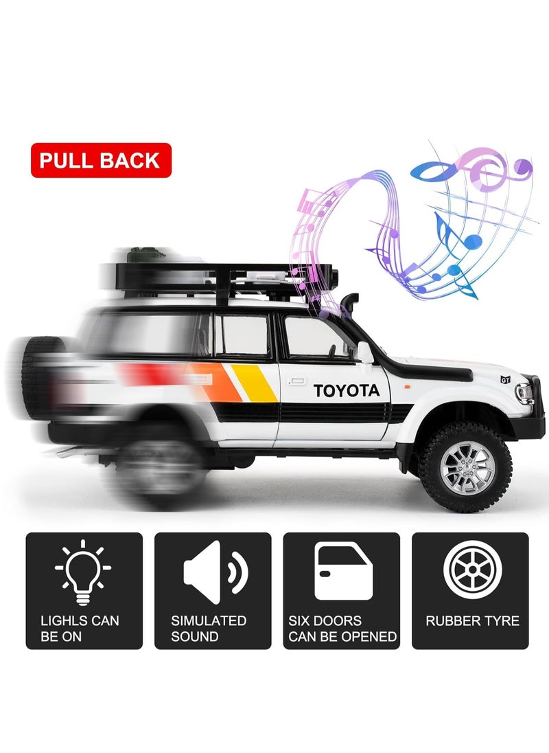 Land Cruiser LC80 1:24 Model Car, Pull Back Diecast Collectible Car with Sounds＆Lights for Kids Boys Girls and Adults, Gift