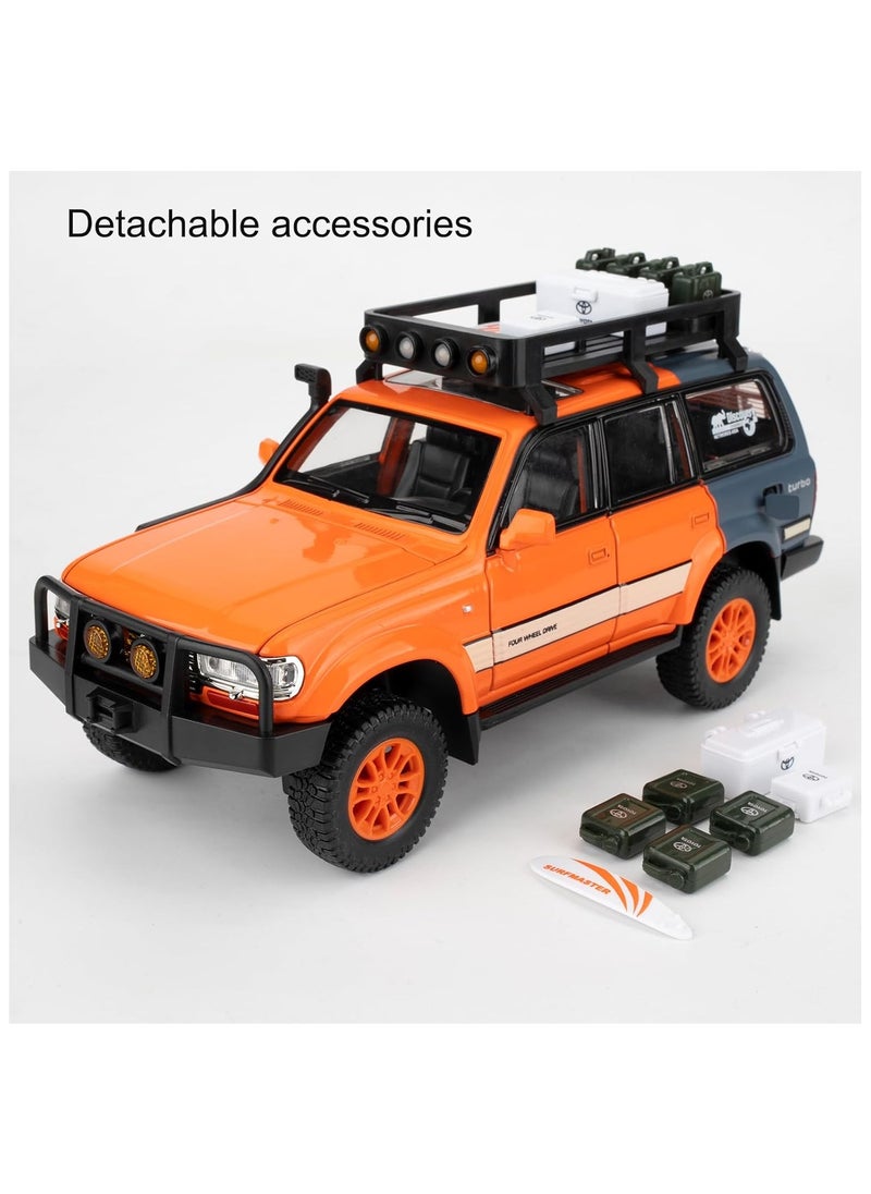 Land Cruiser LC80 1:24 Model Car, Pull Back Diecast Collectible Car with Sounds＆Lights for Kids Boys Girls and Adults, Gift