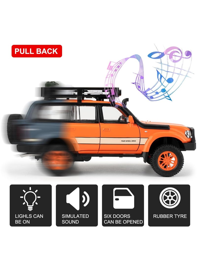 Land Cruiser LC80 1:24 Model Car, Pull Back Diecast Collectible Car with Sounds＆Lights for Kids Boys Girls and Adults, Gift
