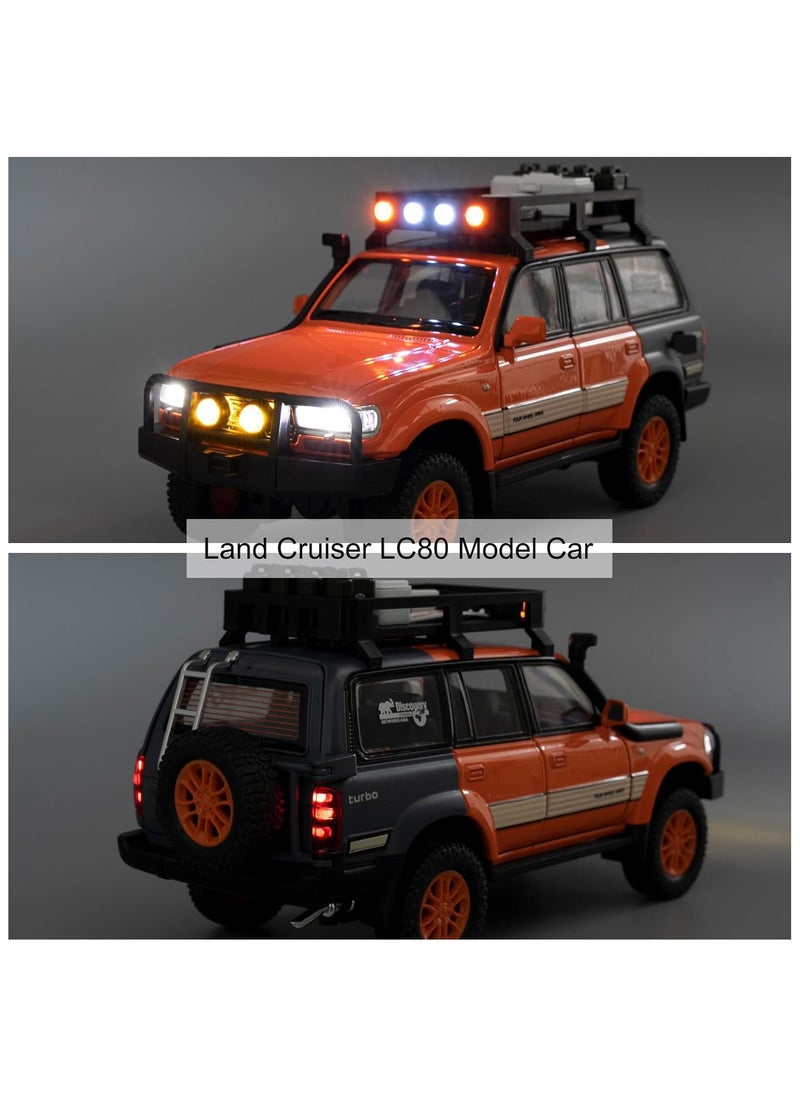 Land Cruiser LC80 1:24 Model Car, Pull Back Diecast Collectible Car with Sounds＆Lights for Kids Boys Girls and Adults, Gift