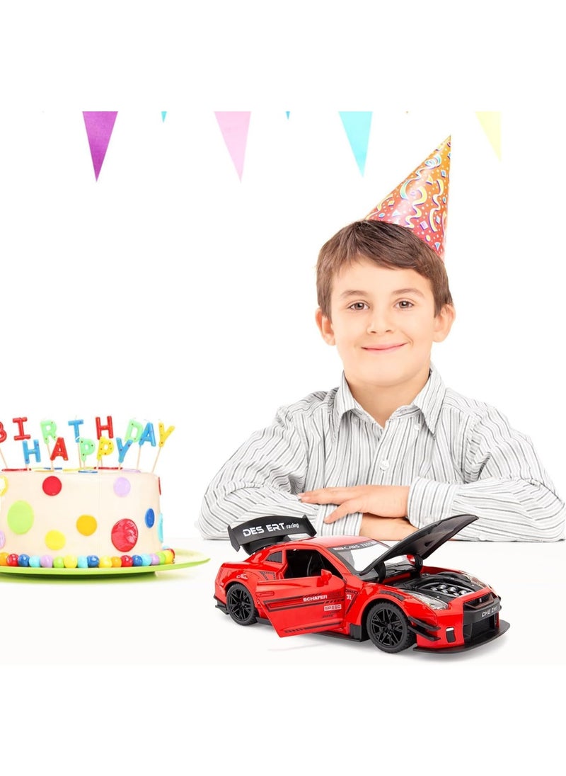 Nissan GTR 1/24 Scale Model Car Toy, Zinc Alloy Pull Back Toy car with Sound and Light for Kids Boy Girl Gift