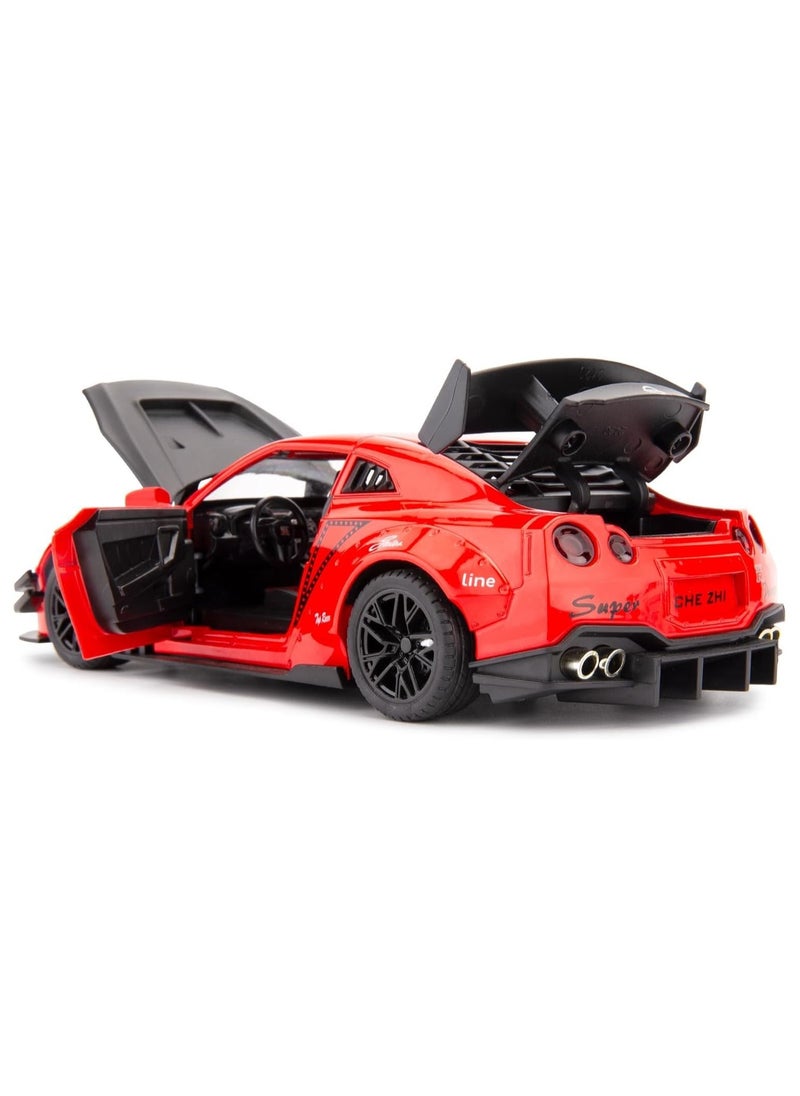 Nissan GTR 1/24 Scale Model Car Toy, Zinc Alloy Pull Back Toy car with Sound and Light for Kids Boy Girl Gift