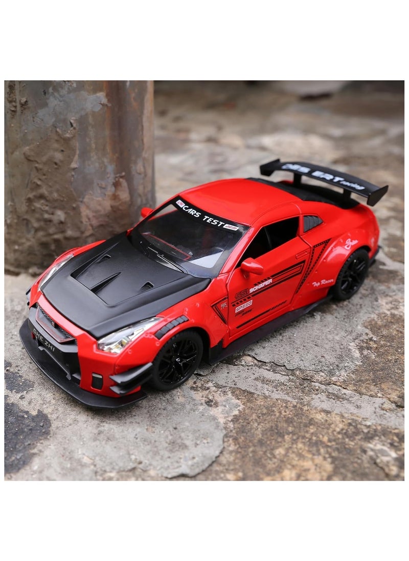 Nissan GTR 1/24 Scale Model Car Toy, Zinc Alloy Pull Back Toy car with Sound and Light for Kids Boy Girl Gift