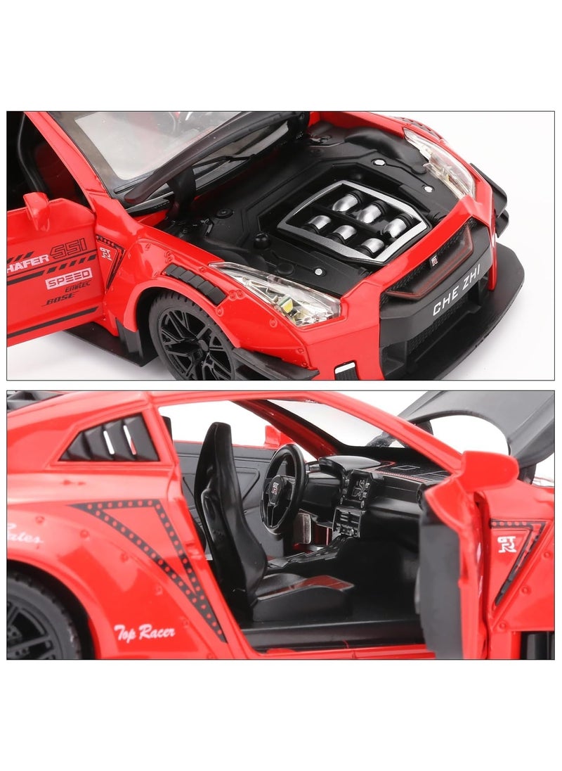 Nissan GTR 1/24 Scale Model Car Toy, Zinc Alloy Pull Back Toy car with Sound and Light for Kids Boy Girl Gift