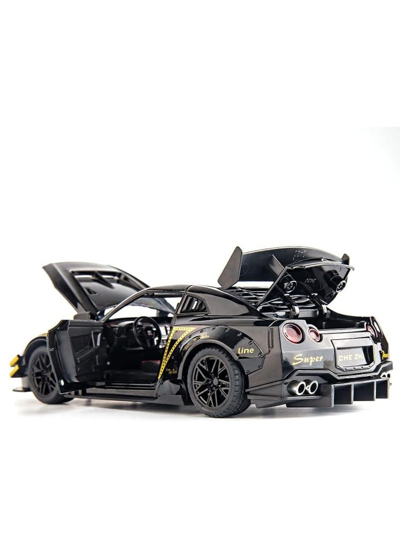 Nissan GTR 1/24 Scale Model Car Toy, Zinc Alloy Pull Back Toy car with Sound and Light for Kids Boy Girl Gift