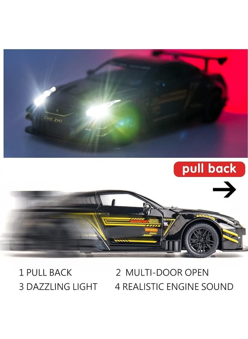Nissan GTR 1/24 Scale Model Car Toy, Zinc Alloy Pull Back Toy car with Sound and Light for Kids Boy Girl Gift