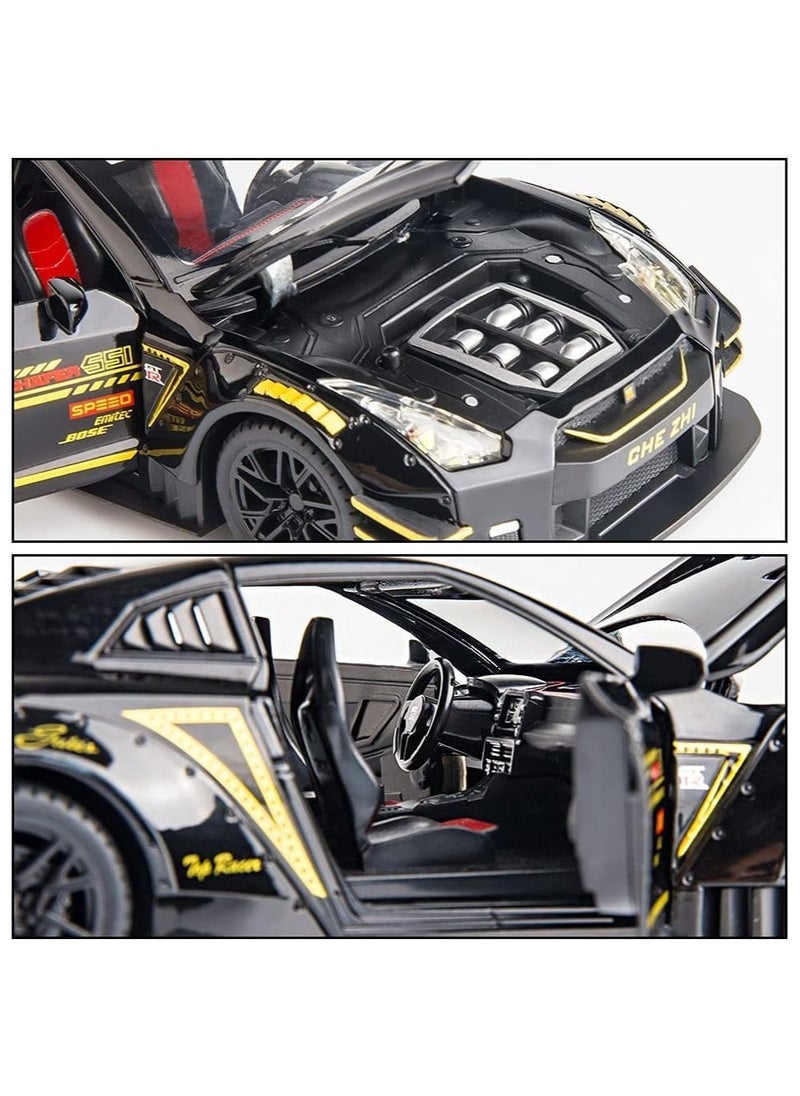 Nissan GTR 1/24 Scale Model Car Toy, Zinc Alloy Pull Back Toy car with Sound and Light for Kids Boy Girl Gift