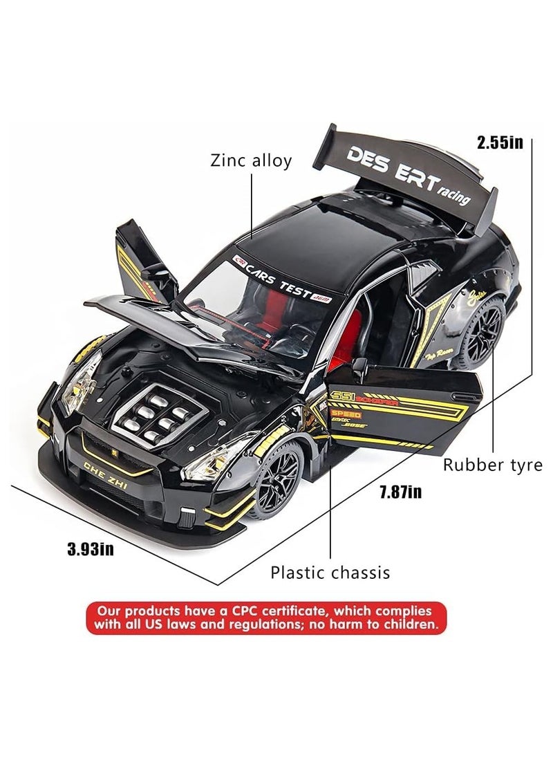 Nissan GTR 1/24 Scale Model Car Toy, Zinc Alloy Pull Back Toy car with Sound and Light for Kids Boy Girl Gift