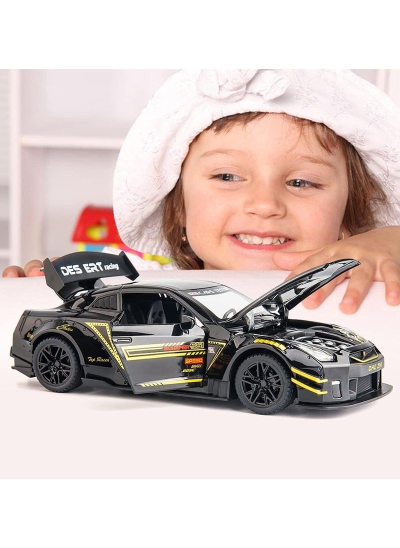 Nissan GTR 1/24 Scale Model Car Toy, Zinc Alloy Pull Back Toy car with Sound and Light for Kids Boy Girl Gift