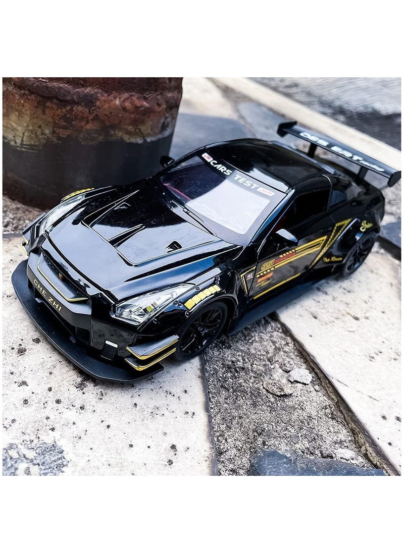 Nissan GTR 1/24 Scale Model Car Toy, Zinc Alloy Pull Back Toy car with Sound and Light for Kids Boy Girl Gift