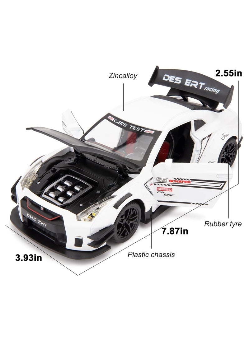 Nissan GTR 1/24 Scale Model Car Toy, Zinc Alloy Pull Back Toy car with Sound and Light for Kids Boy Girl Gift