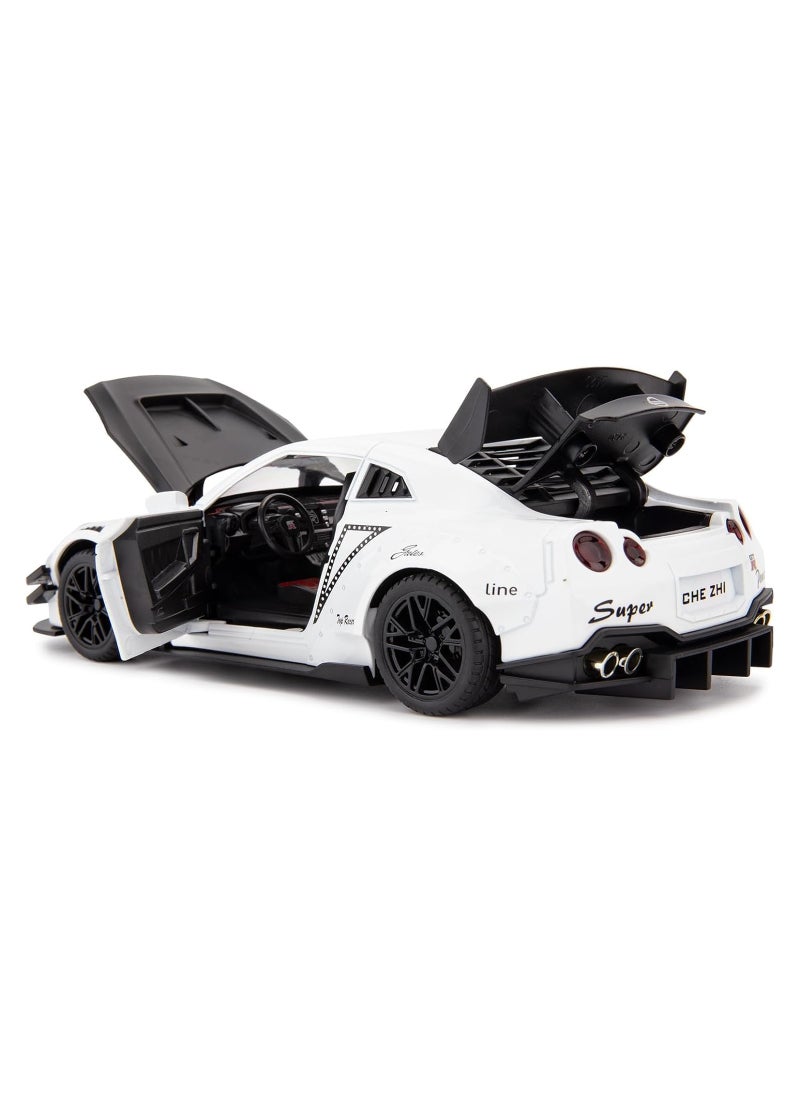 Nissan GTR 1/24 Scale Model Car Toy, Zinc Alloy Pull Back Toy car with Sound and Light for Kids Boy Girl Gift