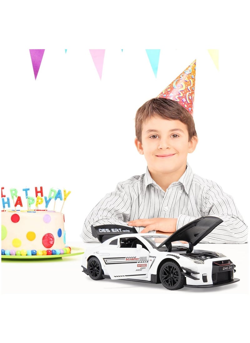 Nissan GTR 1/24 Scale Model Car Toy, Zinc Alloy Pull Back Toy car with Sound and Light for Kids Boy Girl Gift