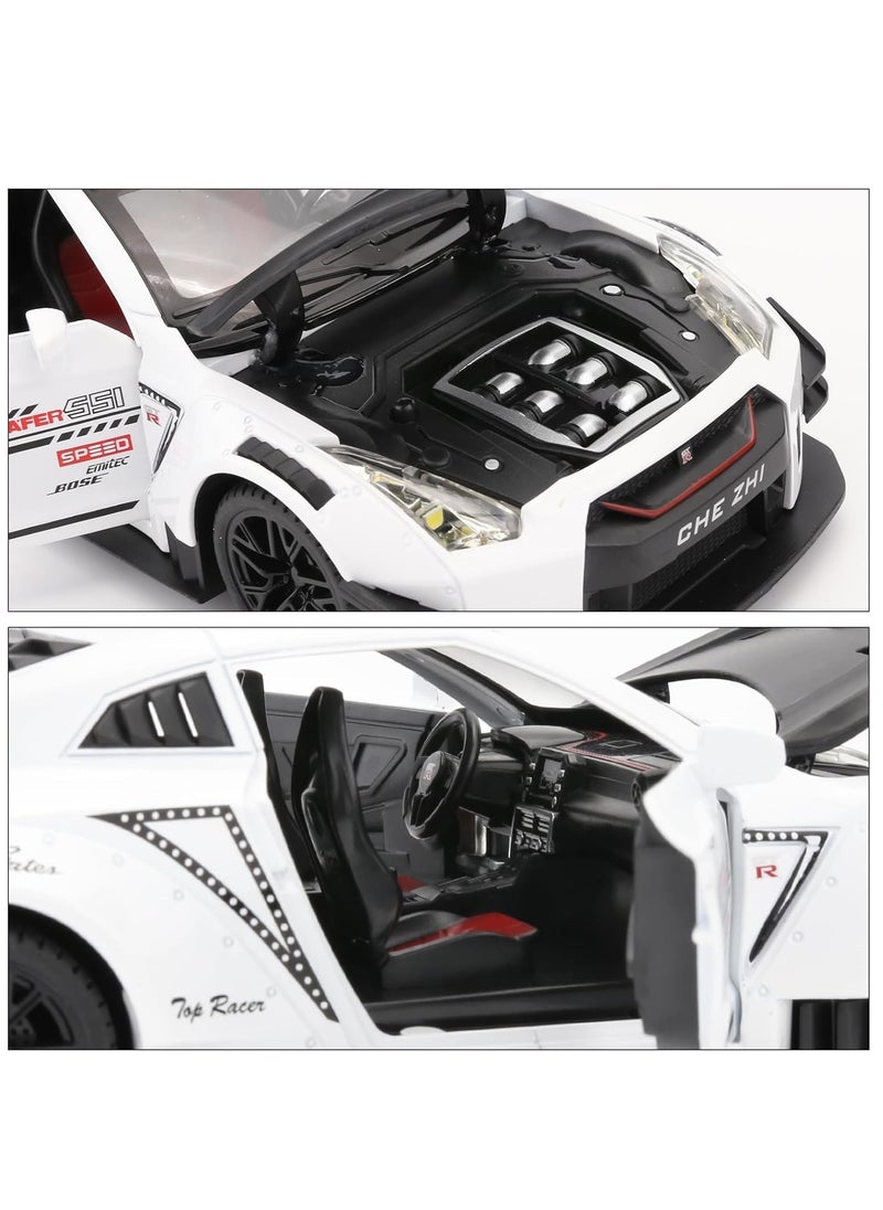 Nissan GTR 1/24 Scale Model Car Toy, Zinc Alloy Pull Back Toy car with Sound and Light for Kids Boy Girl Gift