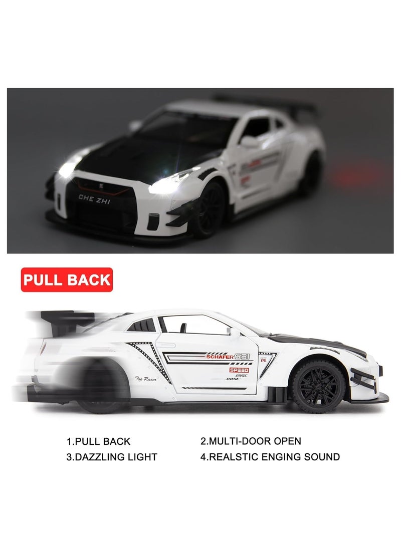 Nissan GTR 1/24 Scale Model Car Toy, Zinc Alloy Pull Back Toy car with Sound and Light for Kids Boy Girl Gift